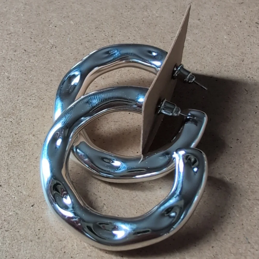 Bold Silver Tone Hoop Earrings